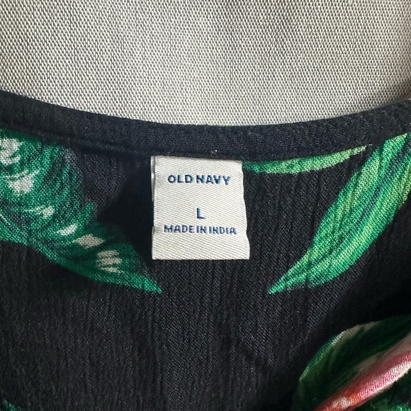 Old Navy Black Floral Ruffle Tassel Short Sleeve Blouse Size Large - Picture 3 of 4